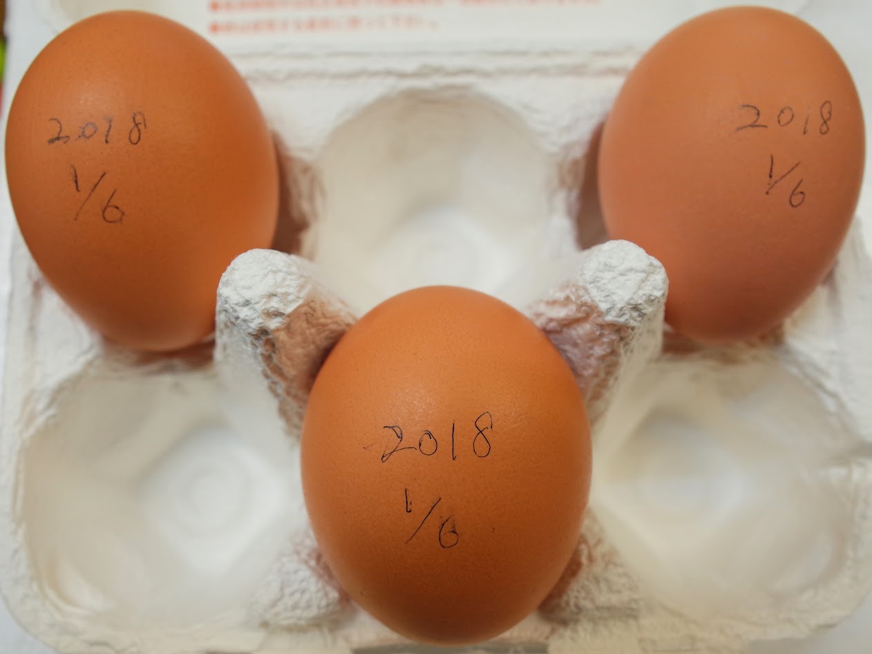 日付を書き込んで、生卵を冷蔵庫に放置！